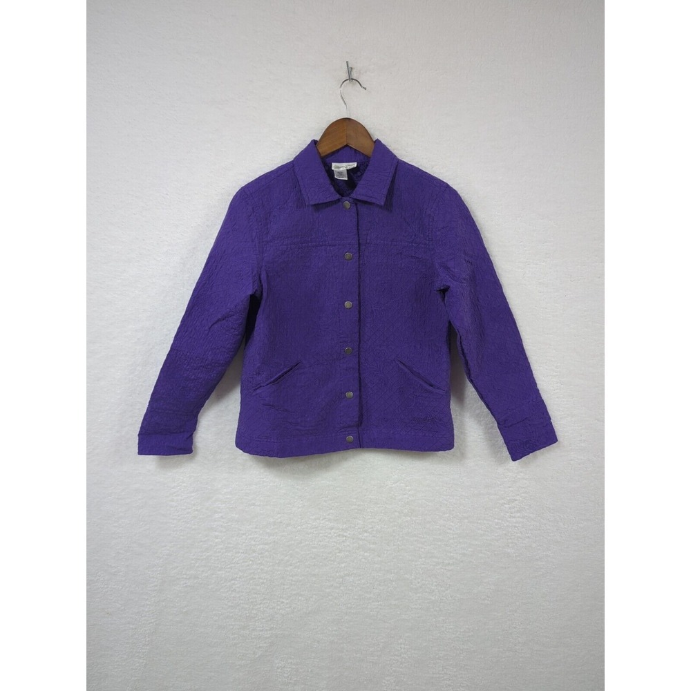 Coldwater‎ Creek Purple Silk Quilted Jacket Snap Front Closures Petite PS